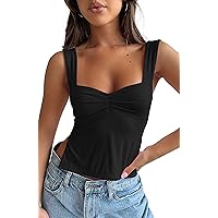 Women's Sleeveless Backless Going Out Crop Tank Top Sexy Pleated Sweetheart Neck Strappy Y2K Slits Cropped Tops