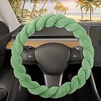 Twisted Fur Green Steering Wheel Cover, Standard 15 Inch Size Fits Most Vehicles, Fuzzy Fluffy Car Steering Cover with Soft Faux Fur Touch, Car Accessories for Women
