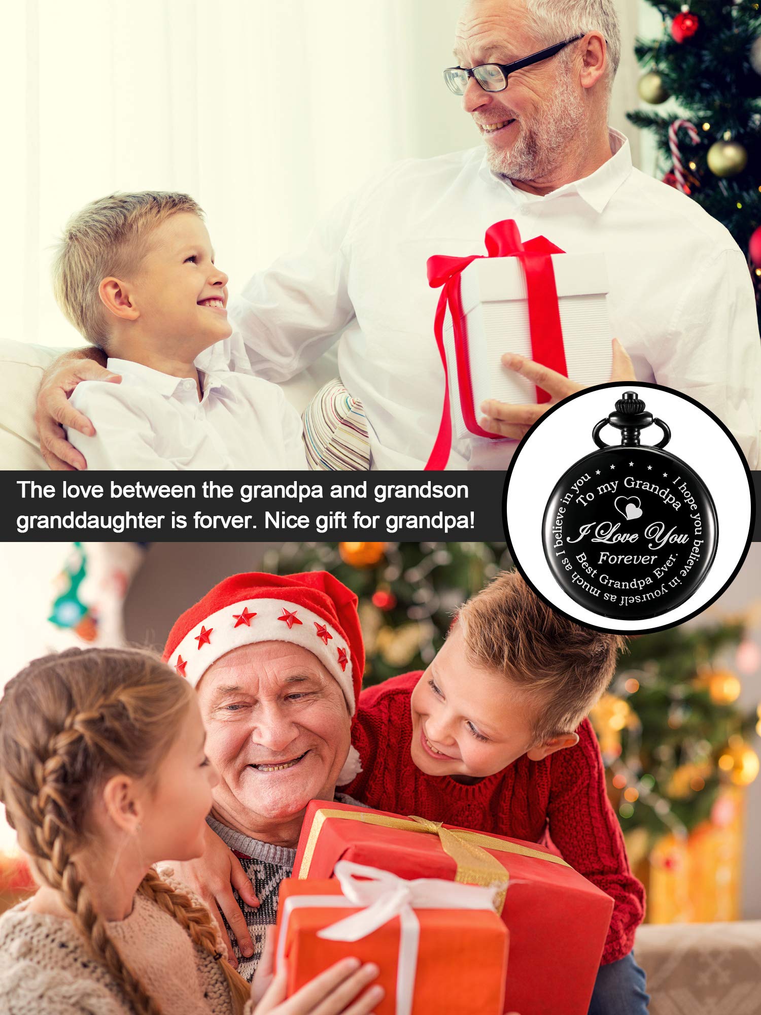 Hicarer Father's Day Pocket Watch Gift for Grandpa - Best Grandpa Ever - from Granddaughter Grandson to Grandfather Pocket Watch with Chain