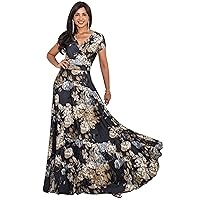 KOH KOH Womens Long Floral Print Cap Sleeve Modest Flowy Summer Maxi Dress Gown