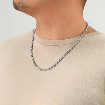 Nuragold 14k White Gold 5mm Solid Rope Chain Diamond Cut Pendant Necklace, Mens Jewelry 20