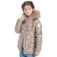 Giolshon Winter Girls Thickened Puffer coat shining Padded jacket Kids Ski Snow Outwear with Faux Fur Collar 7695