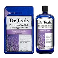 Dr Teals Lavender Foaming Bath and Salt Combo (1 Foaming Bath, 1 Salt) - Soothe & Sleep with Lavender - One 34 oz Foaming Bath and One 48 oz Bag of Epsom Salt