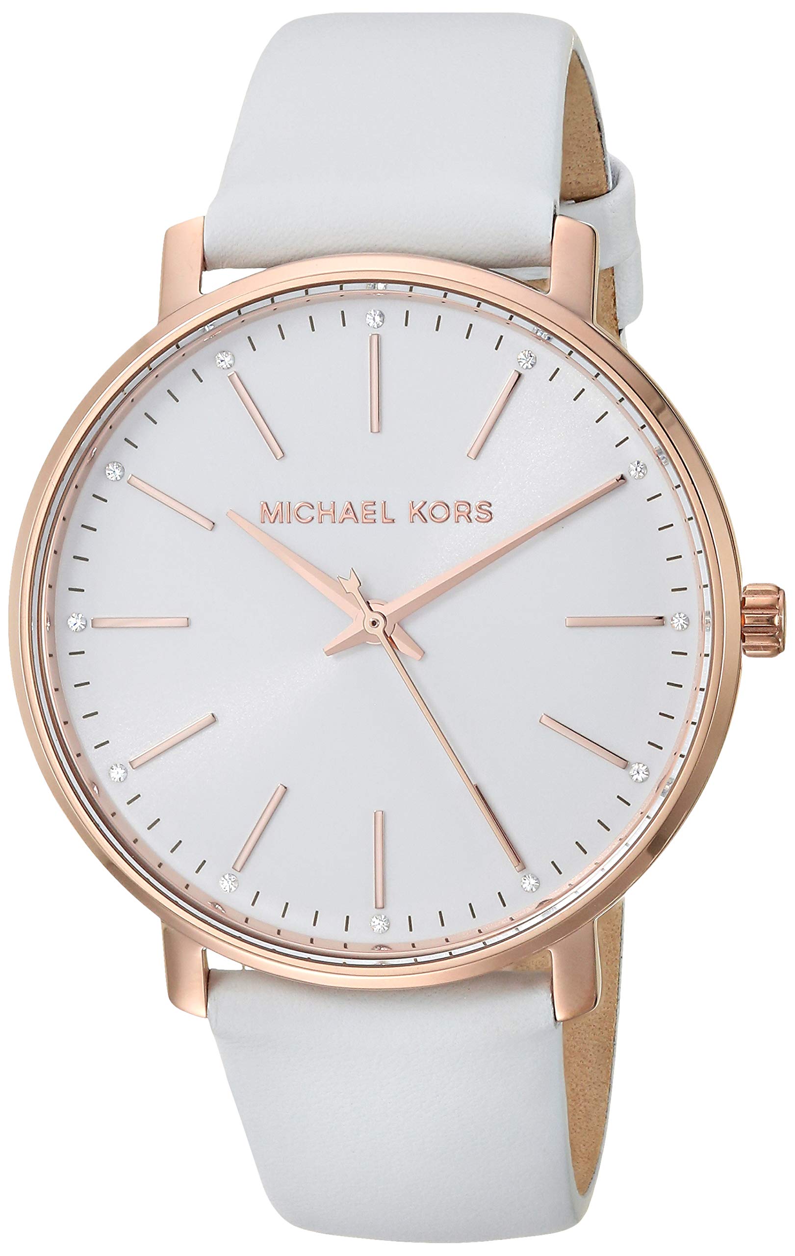 Michael Kors Women's Pyper Stainless Steel Quartz Watch with Leather Strap, White, 18 (Model: MK2800)