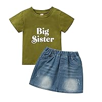 Viworld Big Sister Outfits for Girls Baby Toddler Girl Short Sleeve T-Shirt Tops+Denim Skirt Clothes Set