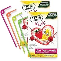 True Lemon Packets Bundle - With (2) 10 count boxes of Pink Lemonade Water Flavoring Packets, and (4) Wyked Yummy Flexible Bendy Straws to make drinking your water fun!