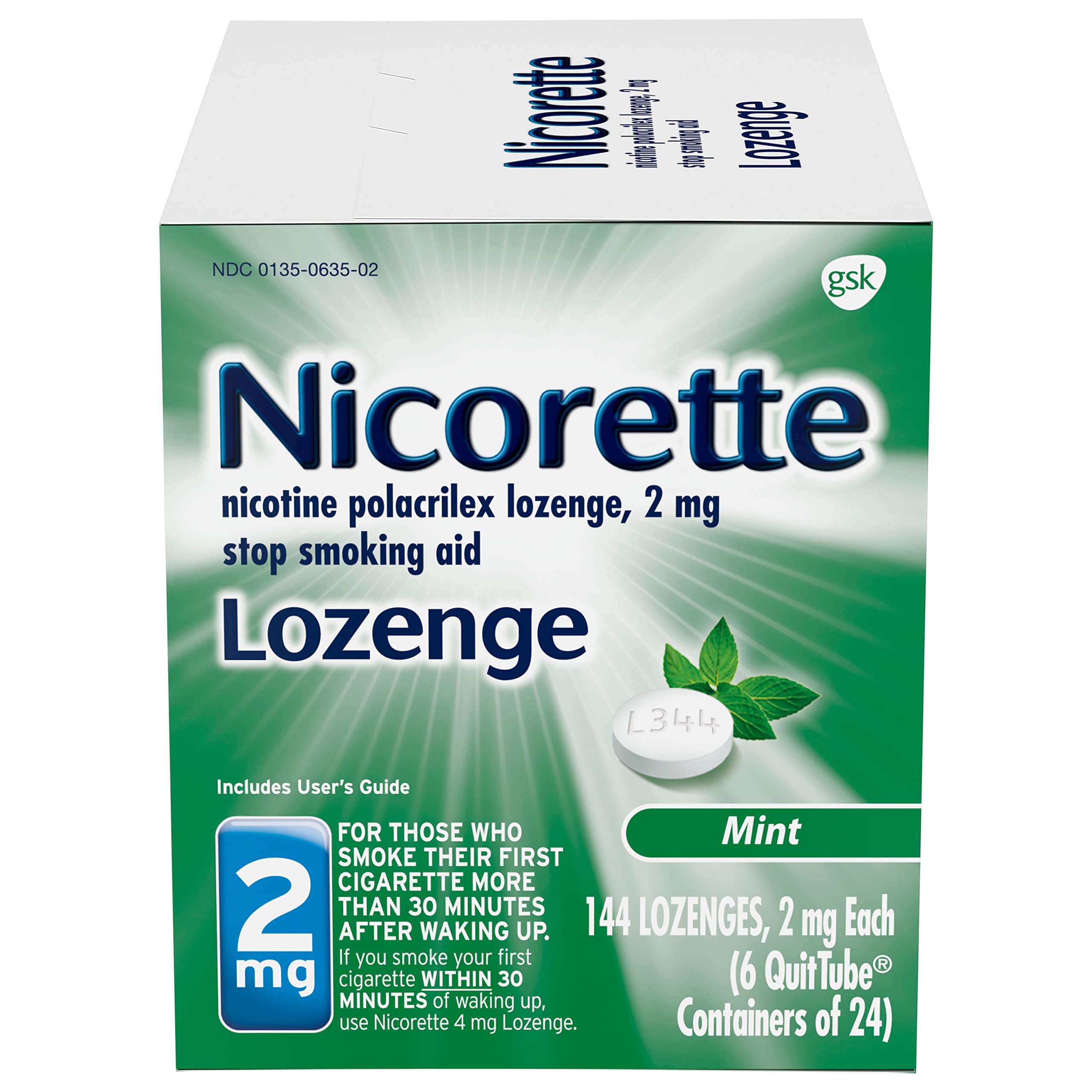 Nicorette Nicotine Lozenges to Stop Smoking, 2 mg, Mint Flavor - 144 Count