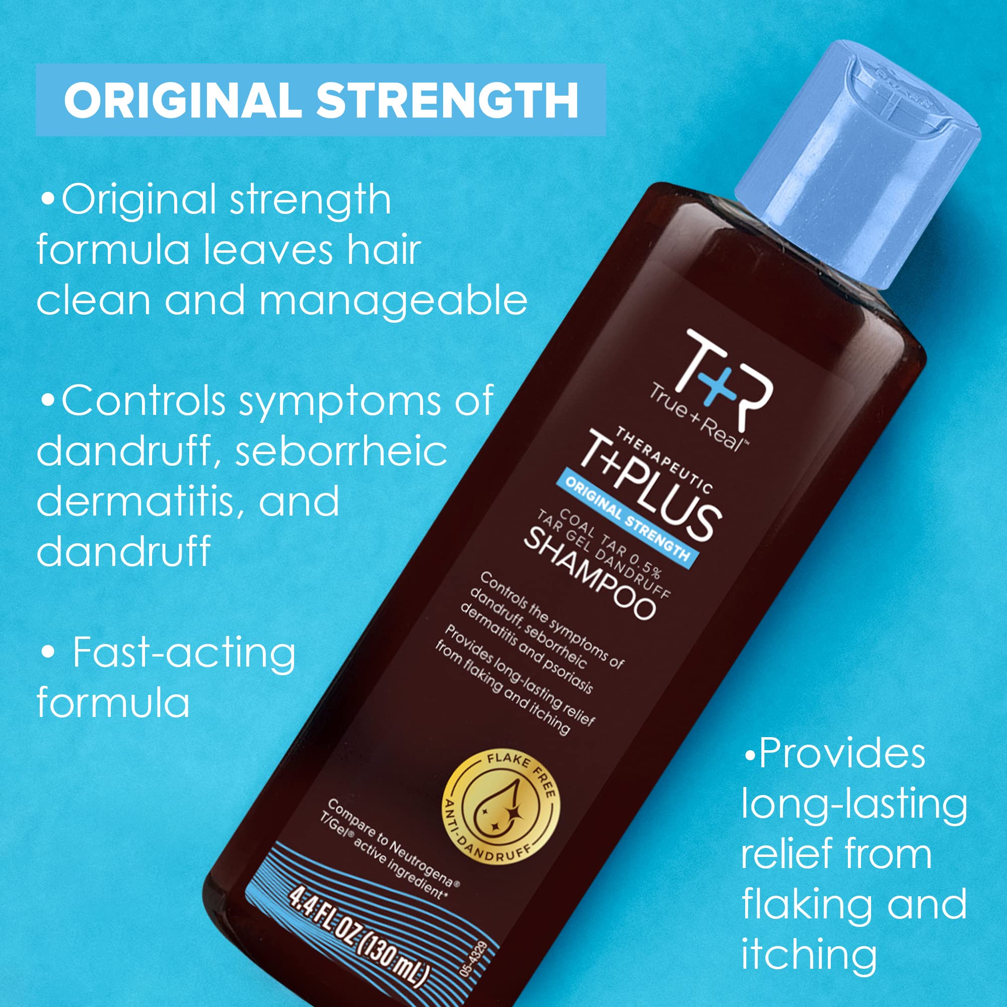 True+Real Therapeutic Plus Tar Gel Anti-Dandruff Shampoo Original Strength 0.5% Coal Tar, 16 Fl Oz, Pack of 2