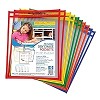 C-Line Reusable Dry Erase Pockets, 9 x 12 Inches, Assorted Primary Colors, 10 Pockets per Pack (40610)