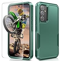 JXVM for Samsung Galaxy A54 5G Case: Shockproof Dual Layer Tough Phone Cover Protective with Tempered Glass Screen Protector Rugged - Military Grade Heavy Duty Protection, 6.4inch, 2023 (Dark Green)