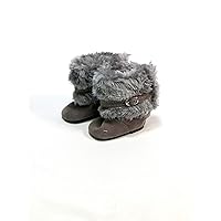American Fashion World Gray Furry Boots with Buckle for 18-Inch Dolls | Premium Quality & Trendy Design | Dolls Shoes | Shoe Fashion for Dolls for Popular Brands
