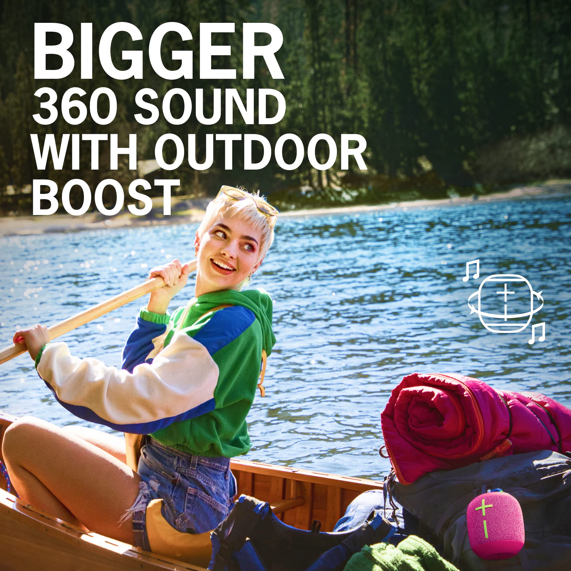Ultimate Ears WONDERBOOM 3, Small Portable Wireless Bluetooth Speaker, Big Bass 360-Degree Sound for Outdoors, Waterproof, Dustproof IP67, Floatable, 131 ft Range - Active Black