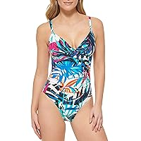 Calvin Klein Women's One Piece Swimsuit with Tummy Control, Lapis Combo, 8