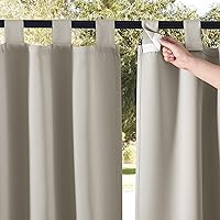 2 Panels Natural Outdoor Patio Curtainss Waterproof, Detachable Sticky Tab Top Thermal Insulated Privacy Indoor Outdoor Drapes Cold & Heat Block Room Darkening for Pergola, W52 x L95