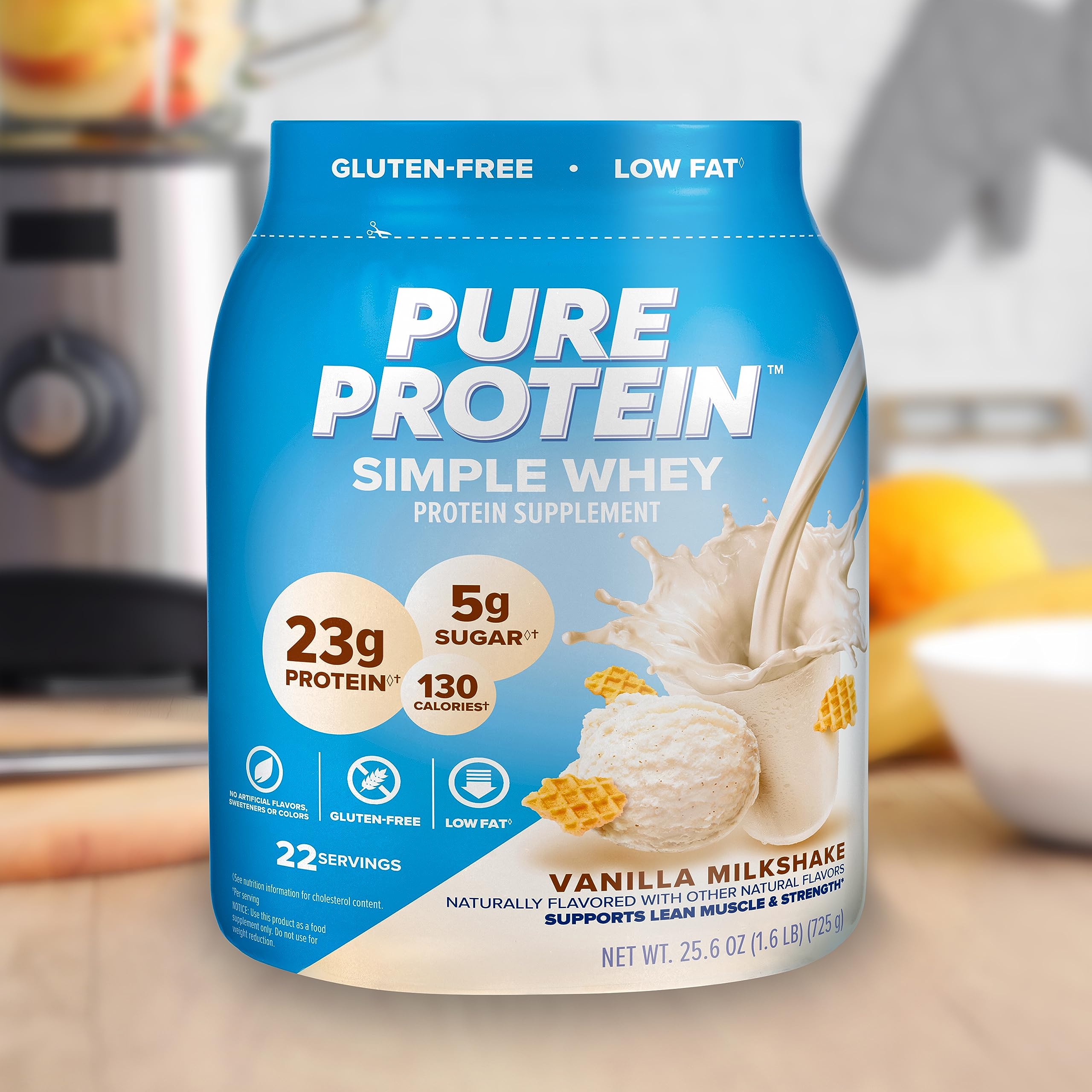 Pure Protein Simple Whey Powder, High Protein, Low Sugar, Gluten Free, French Vanilla, 1.6 lbs