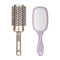 Sndyi Round Brush for Blow Drying and Hair Detangling Brush Set, 1 Pcs Nano Thermal Ceramic & Ionic Tech Hair Brush with Boar Bristles, 1 Pcs Hair Brush Detangler for Women Thick Long Curly Hair
