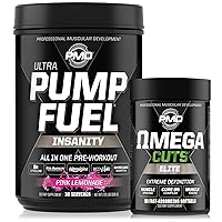 PMD Sports Ultra Pump Fuel Insanity - Pre Workout – Pink Lemonade (30 Servings) Sports Omega Cuts Elite Thermogenic Fat Burner (90 Softgels)