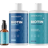 Maple Holistics Hair Regrowth Bundle - Biotin Shampoo and Conditioner Set with Biotin Serum featuring Black Castor Oil Peppermint and Rosemary Oil for Hair Growth - 3 Piece Hair Care Kit