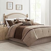 Madison Park Palisades Comforter Set Modern Faux Suede Pieced Stripe Design, All Season Down Alternative Cozy Bedding with Matching Shams, Decorative Pillows, Cal King(104