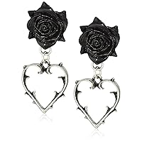 Wounded Love Black Rose & Thorned Heart Earrings