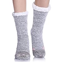 Yebing Non Slip Slipper Socks For Womens Fuzzy Soft Cozy Grippers Winter Warm Animal Fleece-lined Home Socks