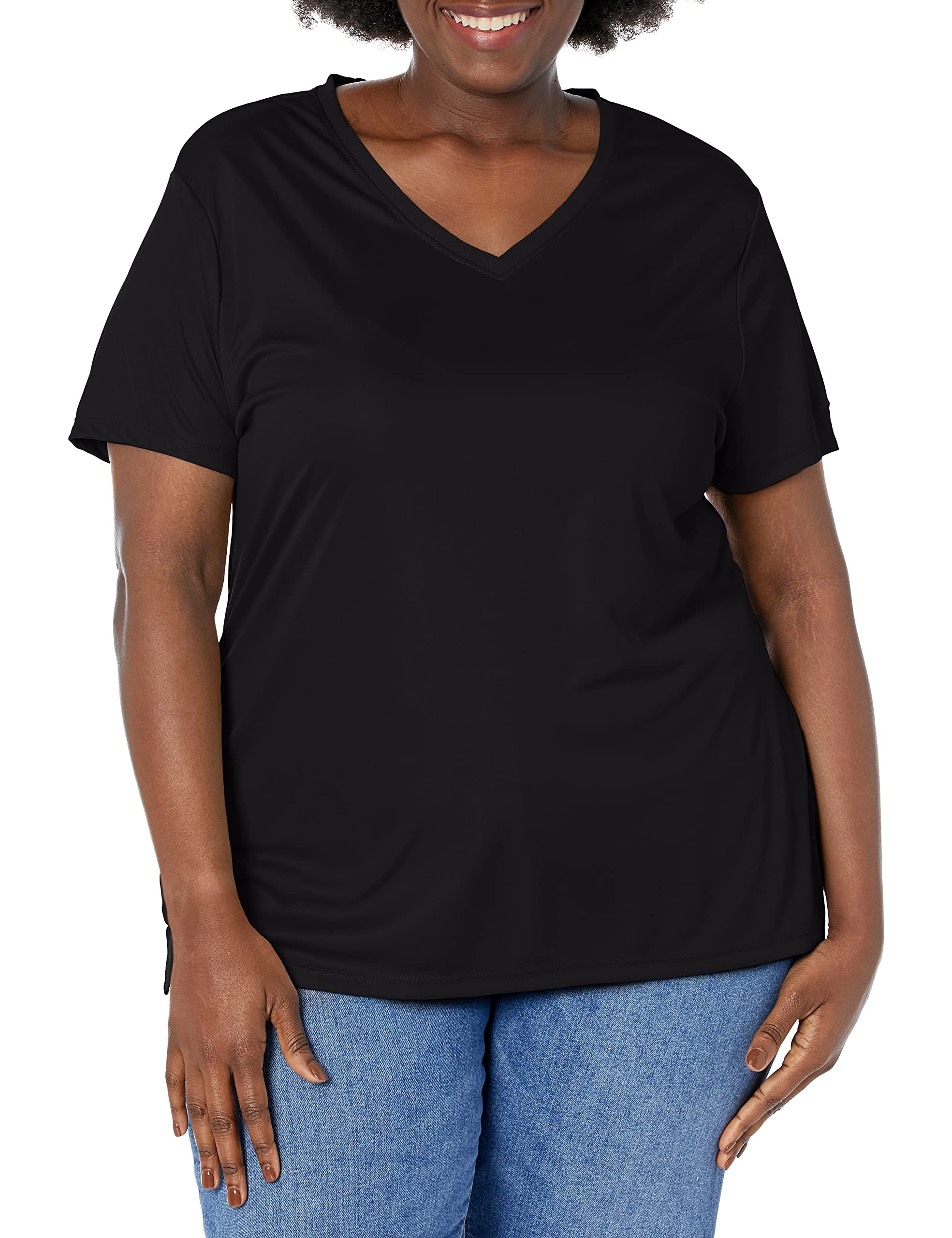 Just My Size Women's Plus-Size Cool DRI Short Sleeve V-Neck Tee