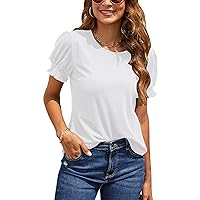 Blooming Jelly Womens Short Sleeve Dressy Casual Top Summer Puff Sleeve Shirt Smocked Cuffs Blouse