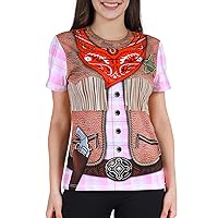 Funny World Women’s Cowgirl T-Shirt Graphic Short Sleeve Halloween Costume