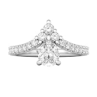 THELANDA Sterling Silver Princess Crown Pear Shape Simulated Diamond or Moissanite Engagement Ring Vintage Promise Bridal Ring