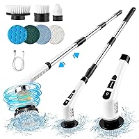 Electric Spin Scrubber, 400 RPM Electric Bathroom Scrubber with 7 Replaceable Brush Heads, Power Spin Brush Scrubber with Extension Handle for Cleaning Bathroom Tub Tile Floor