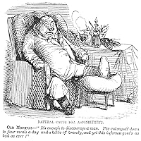 Gout Cartoon 19Th Century NNatural Cause For Astonishment Old Mopkins - ItS Enough To Discourage A Man IVe Cut Myself Down To Four Meals A Day And A Bottle Of Brandy And Yet This Infernal GoutS As Bad