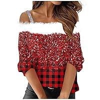 Sexy Christmas Holiday Tops for Women,Fall Winter Long Sleeve Plus Size Dressy Casual Off The Shoulder Blosues