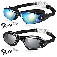 Swim Goggles, 2 Pack Anti-fog No Leaking Anti-UV Silicone Swimming Goggles for Teen Youth Adult Women Men