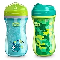 Chicco Insulated Rim Spout Trainer Spill Free Baby Sippy Cup 9 oz. - Two Pack, Green/Teal