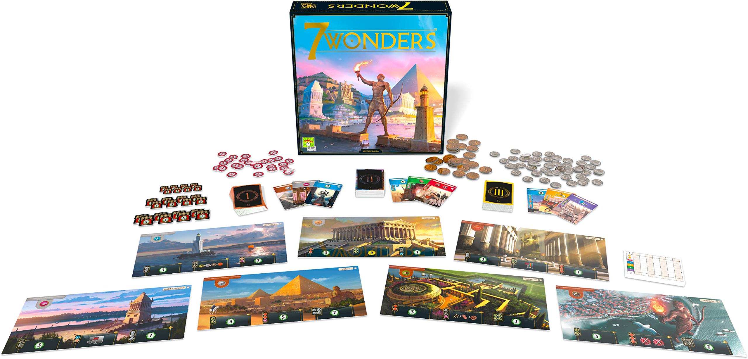 7 Wonders Board Game BASE GAME (New Edition) | Family Board Game | Civilization Board Game for Adults | Strategy Board Game for Game Night | 3-7 Players | Ages 10+ | Made by Repos Production