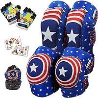 Knee and Elbow Pads with Bike Gloves - Comfortable Toddler Protective Gear Set for Roller-Skating Skateboard - Bike Knee Pads for Children Boys Girls 2-4 4-8 8-11
