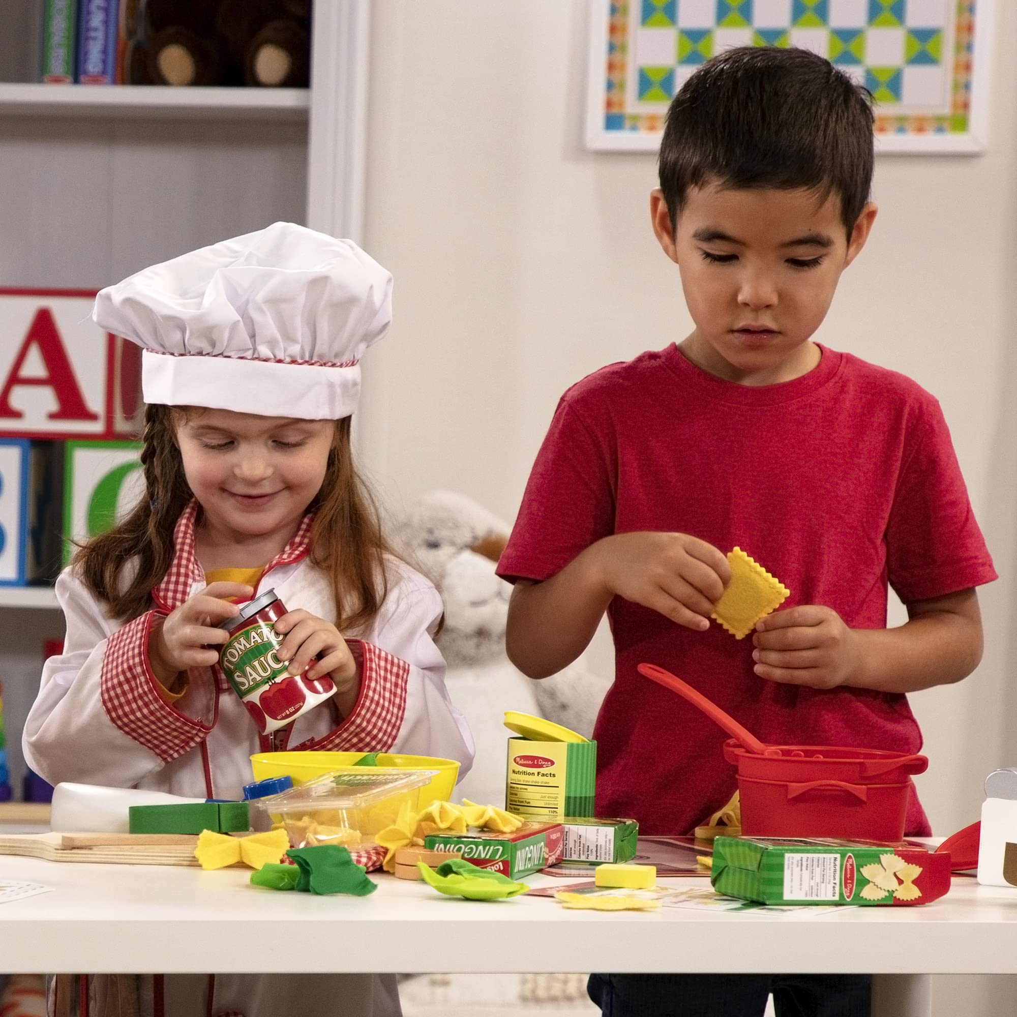 Melissa & Doug Prepare & Serve Pasta Play Food Set - Wooden Play Food Sets For Kids Kitchen, Pretend Play Kitchen Toys For Kids Ages 3+,Yellow