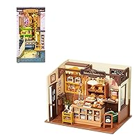 ROBOTIME Miniature House Kit Tiny Store Making Kit(Becka's Baking House) & DIY Book Nook Kit Decorative Bookend(Sakura Tram)
