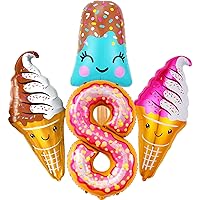 KatchOn, Giant Ice Cream Balloon - Pack of 4 | Number 8 Donut Balloon | Ice Cream Cone Balloon for Ice Cream Decorations | 8 Balloons for Birthday Girl, 8 Balloon Number | Donut Party Decorations