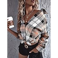 Women's Tops Sexy Tops for Women Shirts Tartan Plaid Button Up Longline Blouse Shirts for Women (Color : Multicolor, Size : Large)