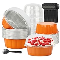 Cupcake Liners With Lids, 30PCS 8OZ Mini Cake Pans With Lids Individual Cake Pans Cupcake Liners with Lids Individual Cupcake Containers Mini Aluminum Pans with Lids for Wedding,Orange