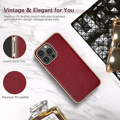 LOHASIC for iPhone 15 Pro Max Phone Case Compatible with MagSafe, Classic Elegant Leather Slim PU Soft Non-Slip Grip Shockproof Protective Cover Women Magnetic Case for iPhone 15 Pro Max 6.7