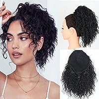 SCENTW Messy Bun Hair Piece 8inch Loose Curls Bun Hair Extensions Yaki Texture Short Curly Drawstring Ponytail Extensions Synthetic Hair Bun Hairpiece for Women