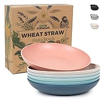 Grow Forward Premium Wheat Straw Pasta Bowls - 30oz Unbreakable Wide & Shallow Dinner Plate Bowls Set of 6 - Microwave Safe Reusable Plastic Pasta Bowls for Kids, Adults, Salad, Camping, RV - Tropical