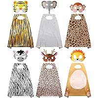 Zhanmai 6 Set Safari Party Favors Jungle Animal Mask and Capes for Kids Wild Animal Costumes Birthday Party Dress up Supplies