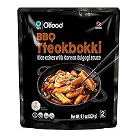 C O'Food BBQ Tteokbokki, Authentic Korean Rice Cakes, Korean Street Food Snack, Perfect with Cheese and Ramen Noodles, Ready to Eat, No MSG, No Corn Syrup, Pack of 1