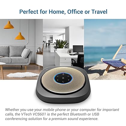 VTech VCS601-2 Bluetooth Conference Speakerphone - 360° Premium Voice Pickup with 6 Microphones, Smart NFC Connect, 24H Call Time with HD Audio, Reverse Charging USB C, Voice Assistant, Home Office