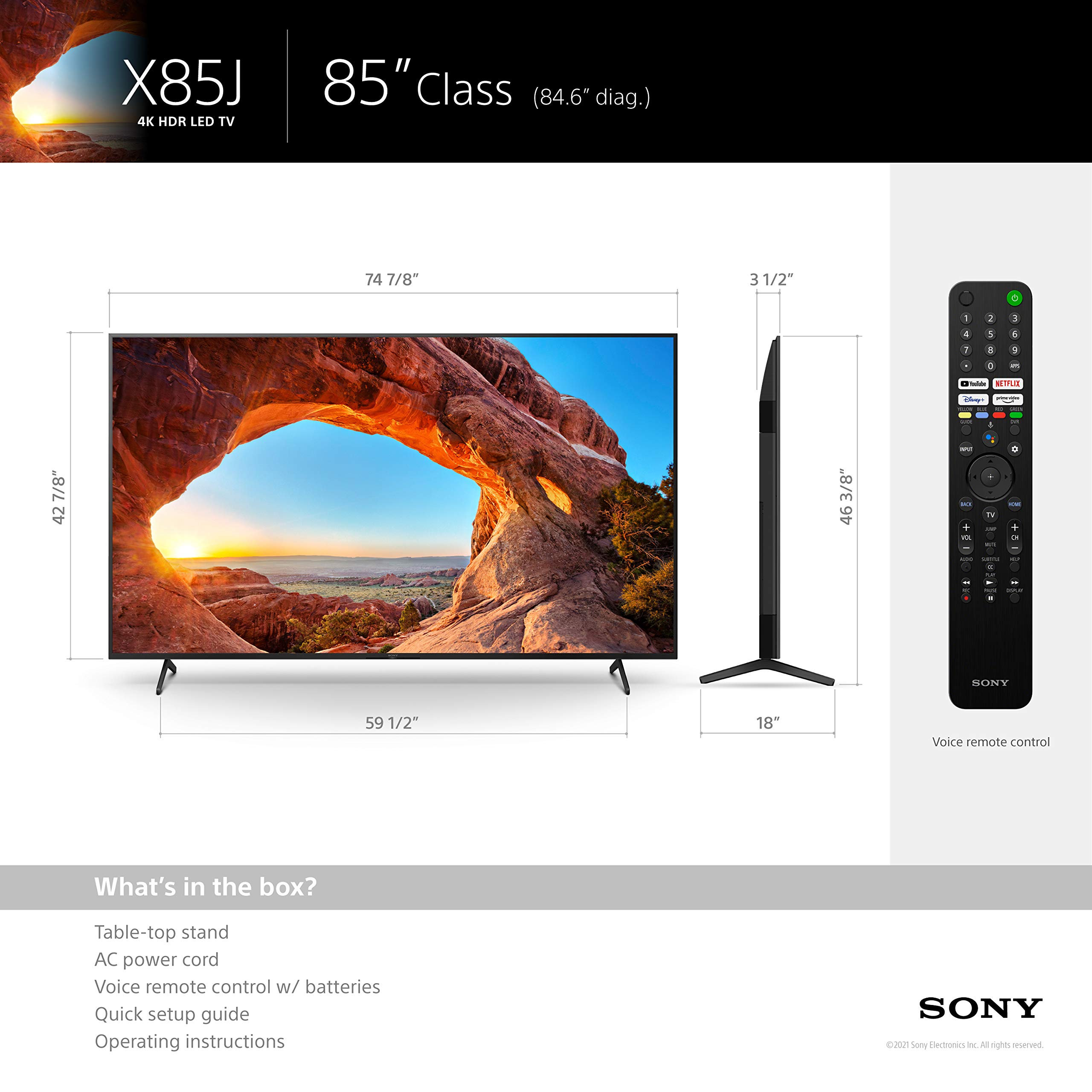 Sony X85J 85 Inch TV: 4K Ultra HD LED Smart Google TV with Native 120HZ Refresh Rate, Dolby Vision HDR, and Alexa Compatibility KD85X85J- 2021 Model , Black