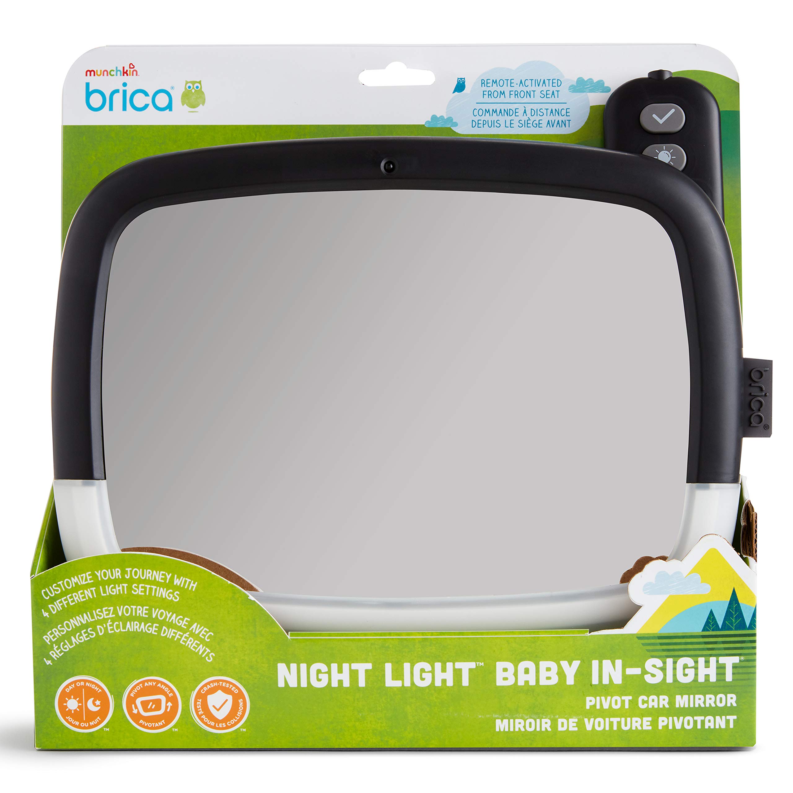 Munchkin® Brica® Night Light™ Pivot Baby in-Sight® Adjustable Car Mirror, Crash Tested and Shatter Resistant, Black
