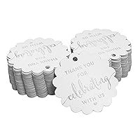Pack of 100 Real Silver Foil Paper Tags Thank You for Celebrating with Us Bridal Shower-Baby Shower-Retirement-Wedding-Birthday Favor Hang Tags